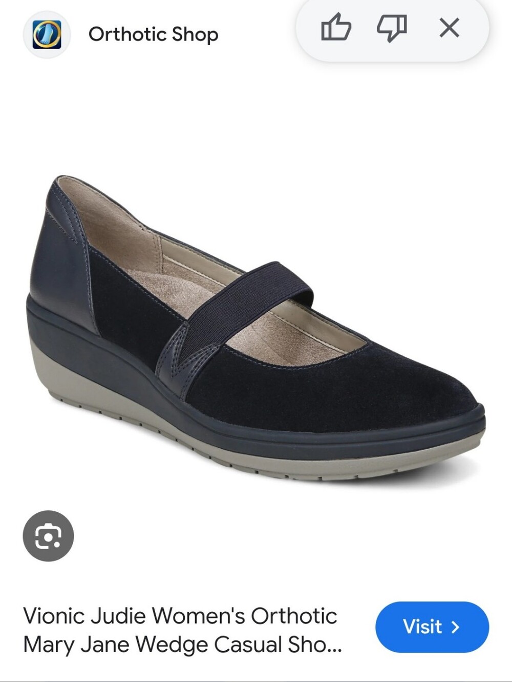 Vionic Navy Suede Mary Jane Wedges with Elastic Strap, Size 10 - Picture 13 of 14